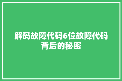 解码故障代码6位故障代码背后的秘密