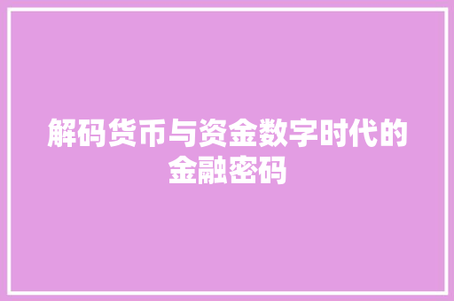 解码货币与资金数字时代的金融密码