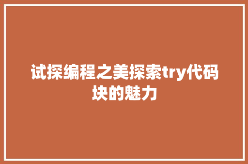 试探编程之美探索try代码块的魅力