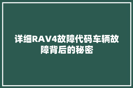 详细RAV4故障代码车辆故障背后的秘密  第1张