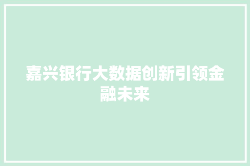 嘉兴银行大数据创新引领金融未来