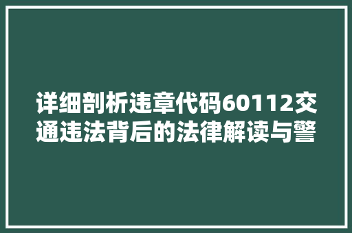 详细剖析违章代码60112交通违法背后的法律解读与警示