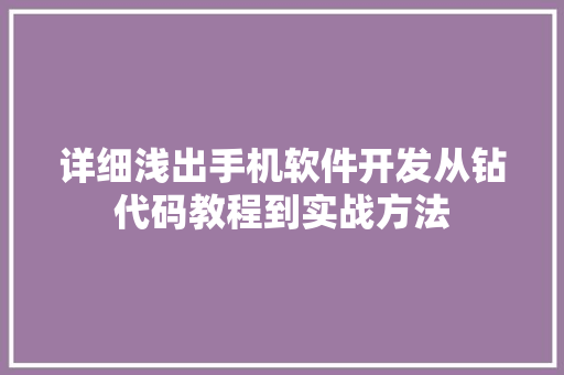 详细浅出手机软件开发从钻代码教程到实战方法