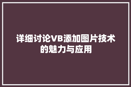 详细讨论VB添加图片技术的魅力与应用  第1张