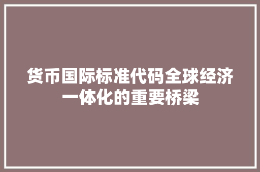 货币国际标准代码全球经济一体化的重要桥梁