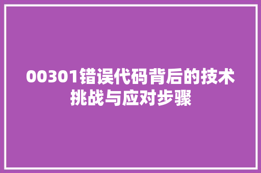 00301错误代码背后的技术挑战与应对步骤