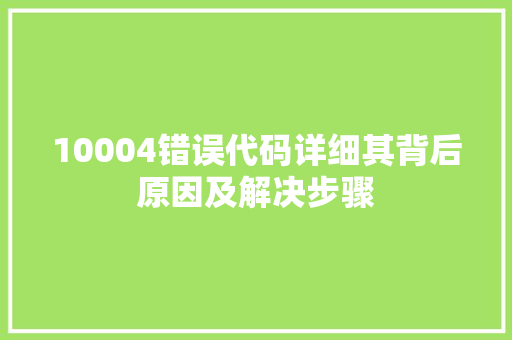 10004错误代码详细其背后原因及解决步骤  第1张