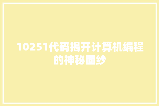 10251代码揭开计算机编程的神秘面纱