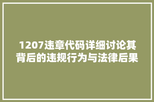 1207违章代码详细讨论其背后的违规行为与法律后果