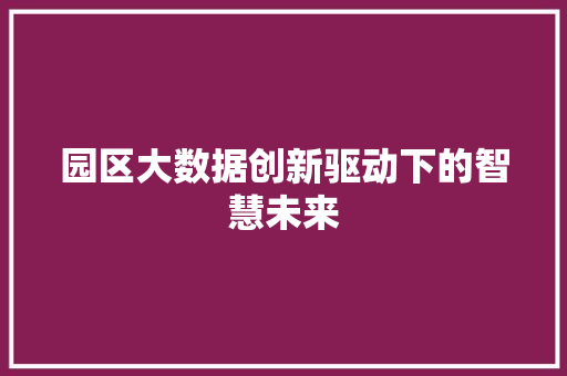 园区大数据创新驱动下的智慧未来  第1张