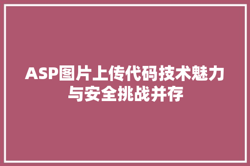 ASP图片上传代码技术魅力与安全挑战并存