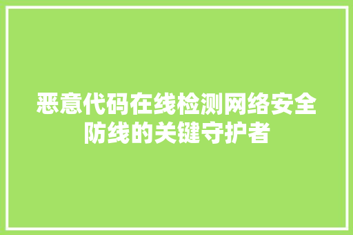 恶意代码在线检测网络安全防线的关键守护者