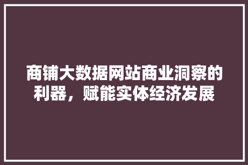 商铺大数据网站商业洞察的利器，赋能实体经济发展