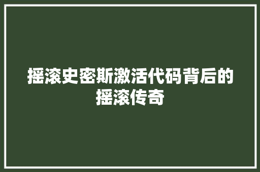 摇滚史密斯激活代码背后的摇滚传奇