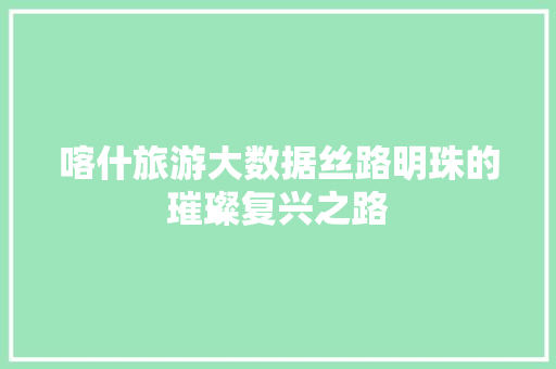 喀什旅游大数据丝路明珠的璀璨复兴之路