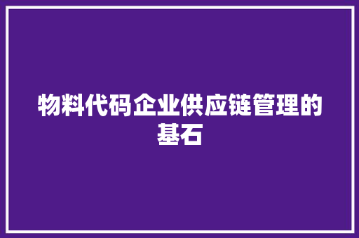 物料代码企业供应链管理的基石