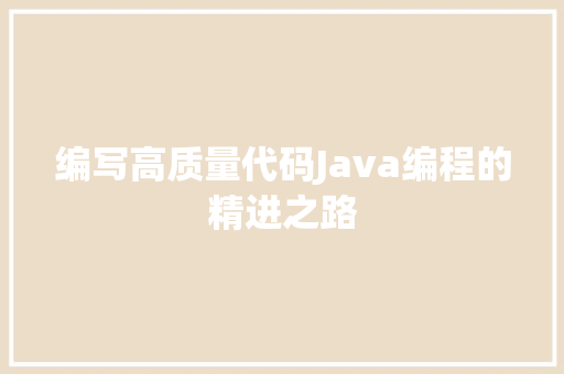 编写高质量代码Java编程的精进之路