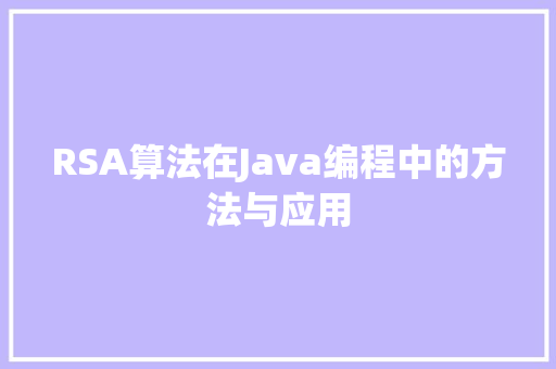 RSA算法在Java编程中的方法与应用
