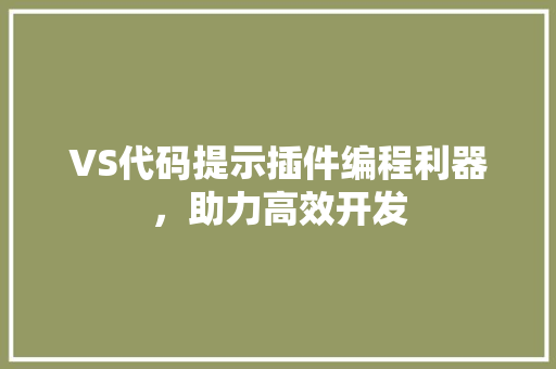 VS代码提示插件编程利器，助力高效开发