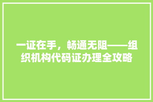 一证在手，畅通无阻——组织机构代码证办理全攻略
