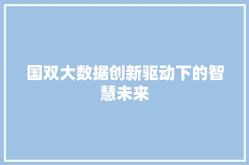 国双大数据创新驱动下的智慧未来  第1张