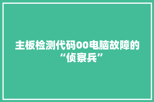 主板检测代码00电脑故障的“侦察兵”