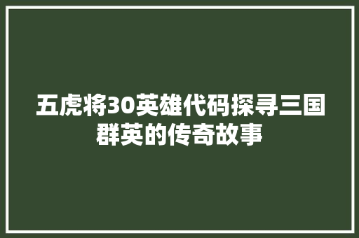 五虎将30英雄代码探寻三国群英的传奇故事