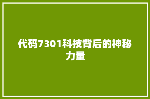 代码7301科技背后的神秘力量