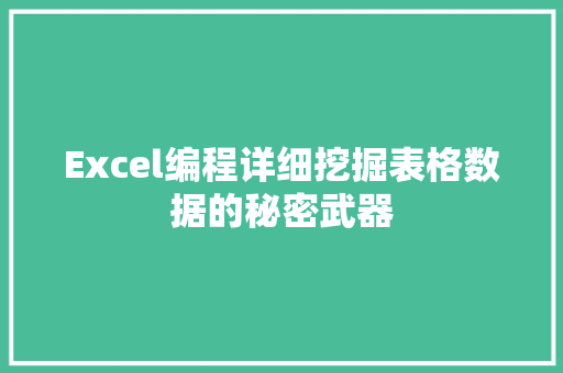 Excel编程详细挖掘表格数据的秘密武器