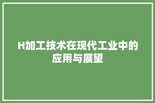 H加工技术在现代工业中的应用与展望