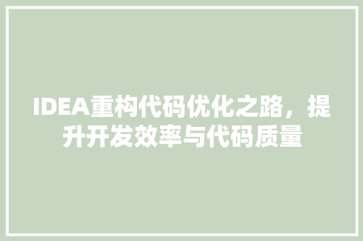 IDEA重构代码优化之路，提升开发效率与代码质量