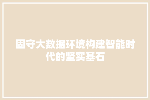 固守大数据环境构建智能时代的坚实基石