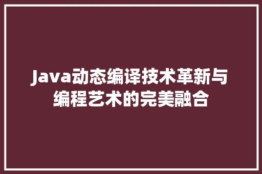 Java动态编译技术革新与编程艺术的完美融合