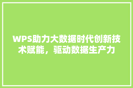 WPS助力大数据时代创新技术赋能，驱动数据生产力