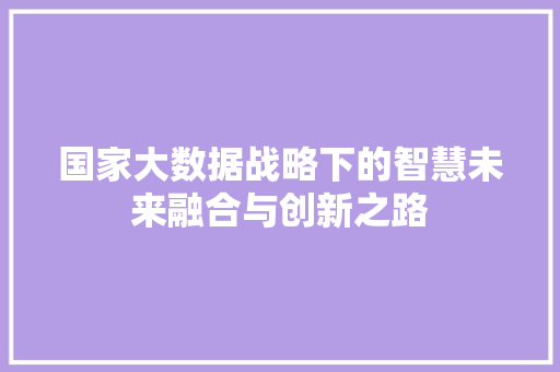 国家大数据战略下的智慧未来融合与创新之路  第1张