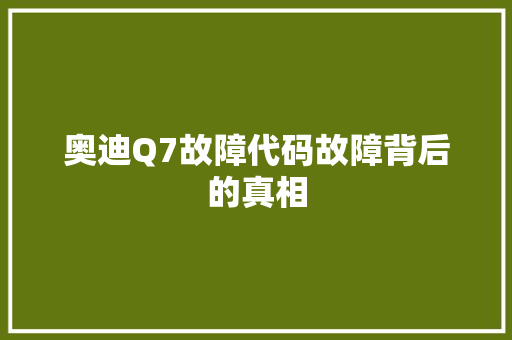 奥迪Q7故障代码故障背后的真相