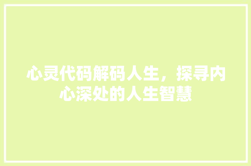 心灵代码解码人生，探寻内心深处的人生智慧