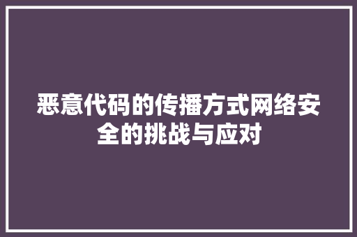 恶意代码的传播方式网络安全的挑战与应对