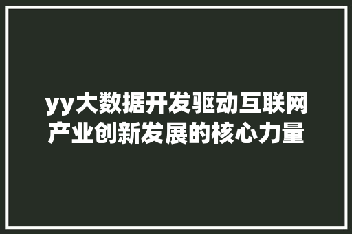 yy大数据开发驱动互联网产业创新发展的核心力量