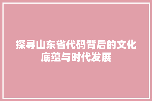 探寻山东省代码背后的文化底蕴与时代发展
