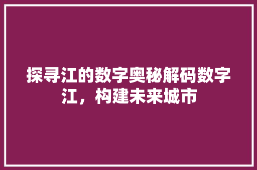 探寻江的数字奥秘解码数字江，构建未来城市