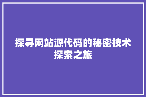 探寻网站源代码的秘密技术探索之旅