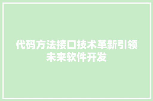 代码方法接口技术革新引领未来软件开发