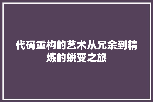 代码重构的艺术从冗余到精炼的蜕变之旅