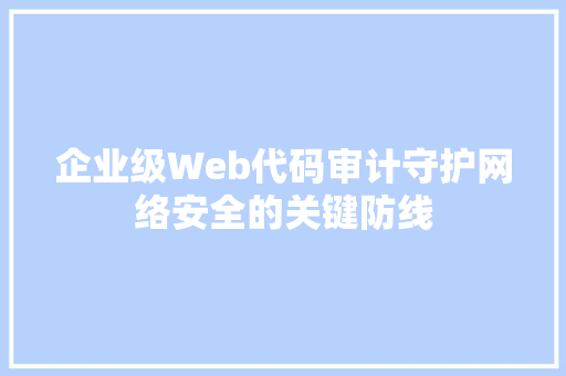 企业级Web代码审计守护网络安全的关键防线