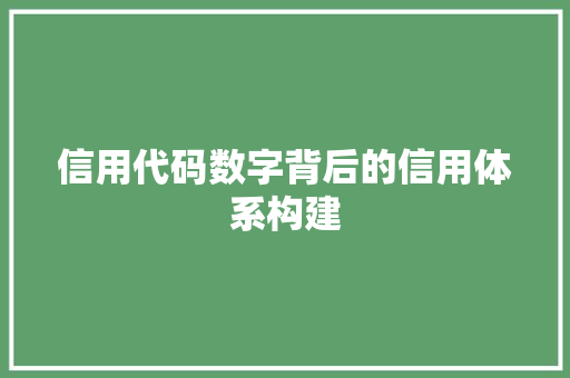 信用代码数字背后的信用体系构建