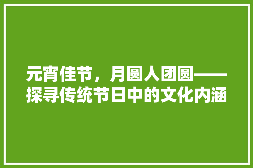 元宵佳节，月圆人团圆——探寻传统节日中的文化内涵与时代价值