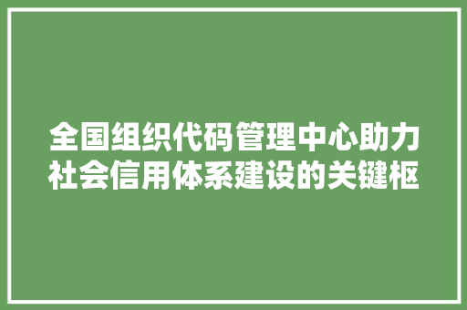 全国组织代码管理中心助力社会信用体系建设的关键枢纽