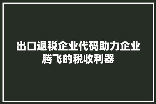 出口退税企业代码助力企业腾飞的税收利器