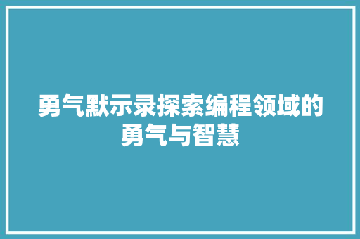 勇气默示录探索编程领域的勇气与智慧